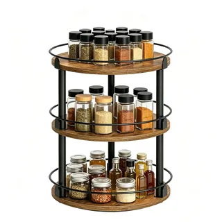 Caossuixin Gewürzregal, 3-stufiger Küchenregal, 360°Drehbar Gewürzständer | Multifunktional Gewürzregal Stehend mit Sicherheitsgeländer, Gewürzhalter Organizer für Küche, Esstisch, Schminktisch, Kaffee