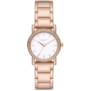 DKNY Damenuhren Soho, Dreizeiger Uhrwerk, 29mm Rose Gold Alloy Gehäuse mit Edelstahlarmband, NY9205