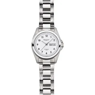 Regent Damen Stahlarmband Uhr silber F-519 Quarzuhr URF519 - Weiß