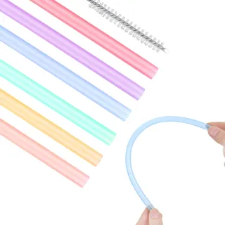 6 Stück Silikon Strohhalme Set Wiederverwendbare Trinkhalme für Bubble Tea Cocktail Coffee Juice BPA Frei Farbig Mit Reinigungsbürsten Umweltfreundlich