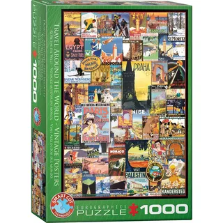 1000 Teile Puzzle - Puzzle - Vintage Reisewerbung Art Deco + Puzzle Alu Rahmen für 1000er