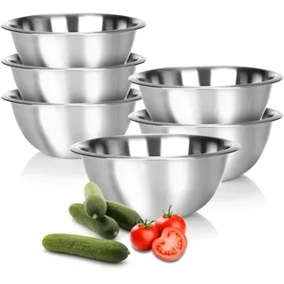 com-four® 6x Rührschüssel aus Edelstahl - multifunktionale Küchenschüssel - silberfarbene Metallschüssel - praktische Schale zum Servieren und Anrichten (6 Stück - Ø 24cm)