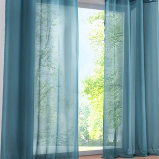 SIMPVALE 2 Stücks Voile Vorhänge zu Gürtelschlaufe transparent Vorhänge Fenster Balkon aus Tüll Breite 140cm, Polyester, Blau, Höhe 225cm