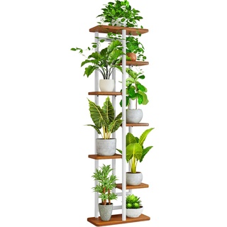 QLFJ-FurDec 7 Tier Pflanzentreppe Halter Indoor, Holz und Metall Stehendes Blumenständer Regale, 7 Tier 8 Topf Multi Blumentopf Topfhalter für Balkon Garten Fensterbank Ecke (7 Tier 8 Töpfe, Weiß)