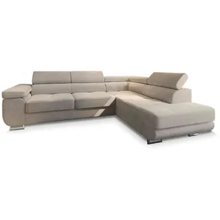masseno Ecksofa Apiro R-S mit Schlaffunktion L-Form, Sofa mit Bettkasten, Wohnzimmersofa, Couch, Soffa, Bettsofa, Couchgarnitur- Beige, POSO 02 - Beige