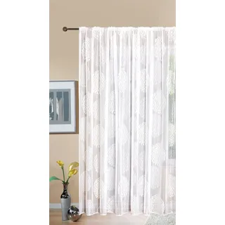 Gardinenbox Gardine Store Jacquard Fabio HxB 245x300 cm Kräuselband Universalband Weiß Kreismuster Transparent Voile Vorhang Wohnzimmer, 13143