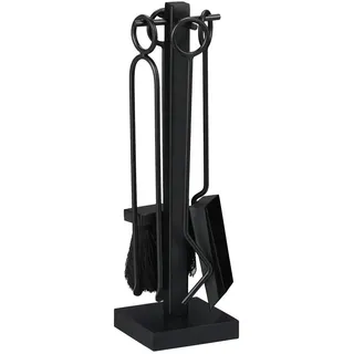 Relaxdays Kaminbesteck 5-teiliges Set Metall 11,5 x 40,5 x 11,5 cm Schwarz