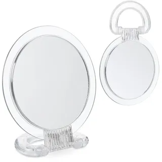 Relaxdays 2-tlg.KLAPPSPIEGEL-SET , Transparent , Glas, Kunststoff , Rund , 15.5x22.5x1.5 cm , Spiegel, Schminkspiegel