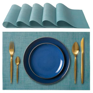 IPEA 6er Set Tischsets Abwaschbar Blau - 45 x 30 cm - für Abendessen, Mittagessen, Frühstück, 6 Stück - Waschbar, Hitzebeständig, rutschfest, Schmutzabweisend, für Küchentisch und Wohnzimmer