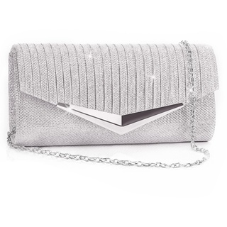 Larcenciel Damen Clutch, Glitzer Abendtasche mit Abnehmbarer Kette, Elegant Envelope Handtasche, Pailletten Umhängetasche (Silber)