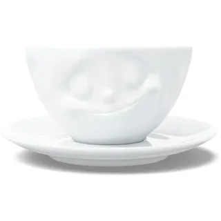 FIFTYEIGHT PRODUCTS / Tassen / Kaffeetasse „Glücklich“ (Porzellan, 200 ml, weiß, Made in Germany)