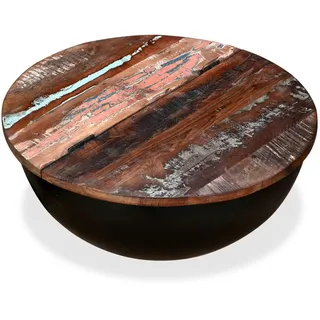 vidaXL Couchtisch Altholz Massiv Schwarz Schalenform - Schwarz