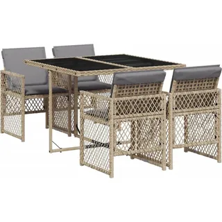 vidaXL 5-tlg. Garten-Essgruppe mit Kissen Beige Poly Rattan - Beige