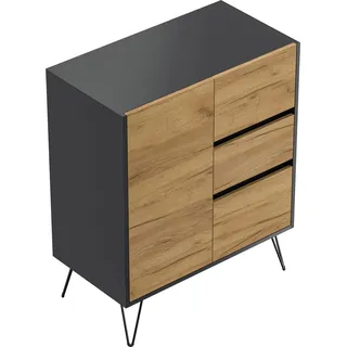 Posseik Sideboard Industrial K 3 Schubladen 1 Tür 80 cm Grafit Eiche Front