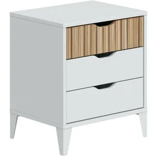 Dmora - Nachttisch Naches, Niedrige Kommode, Tisch, Multifunktionaler Nachttisch, 44x33 h50 cm, Weiß und Eiche