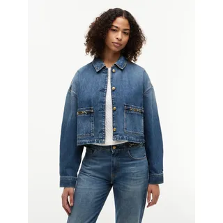 Jeansjacke TOMMY HILFIGER "CROPPED JACKET CAM MID", Damen, Gr. XS (34), cam mid, Denim/Jeans, Obermaterial: 100% Baumwolle, unifarben, regular fit kurz, Rundhals, eingesetzt angesetztes Bündchen, Jacken Jeansjacke, aus Baumwolle, verkürzte Form