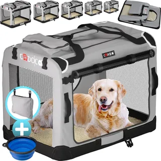 CADOCA® Hundebox XL 82x56x58cm faltbar atmungsaktiv robust Hundetransportbox Transporttasche Haustiertransportbox Hundetragetasche Grau - Silber