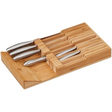 Bild Messerhalter Schublade, für 12 Messer & Wetzstahl, Bambus Messerblock liegend, HxBxT: 5 x 43 x 23 cm, natur