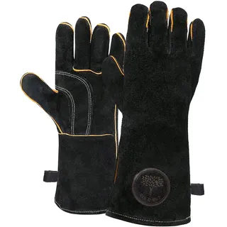 Rin & Rut Grillhandschuhe & Ofenhandschuhe aus Leder 34,5 cm - hitzebeständige Koch- & Kaminhandschuhe mit weichem Innenfutter - Lange feuerfeste Grillhandschuhe für Backofen, BBQ & Kamin