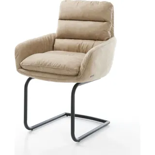 DELIFE Freischwinger Abelia-Flex mit Armlehnen Mikrofaser Beige Vintage Freischwinger rund Schwarz - Beige