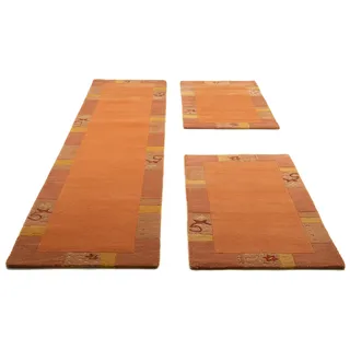 THEKO Bettumrandung »Royal Ganges« Höhe 13 mm 3 Stk. tlg. Bettvorleger, 3-teiliges Läufer-Set fürs Schlafzimmer, 100% Wolle, orange