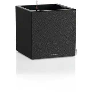 LECHUZA-Pflanzgefäß Canto Slatestone 40 Low Dark Grey, Pflanzgefäß mit Bewässerungssystem, Wasserstandsanzeiger und Pflanzeinsatz, Schiefer-Optik, 40 x 40 x 40 cm, 15951