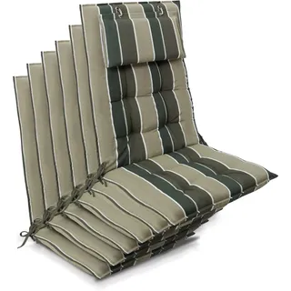 Beautissu 6er Set Sun-HL Hochlehner Auflage 120x50x8cm Grün-Gestreift