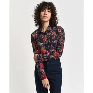 Gant für Damen. 4300419 Relaxed Fit Hemd aus Seide und Baumwolle mit navyfarbenem Rosenprint (36), Lässig, Langarm, Marine