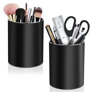 SOMLAW Metall Runder Stiftehalter Schreibtisch, Stifteköcher, Schwarz 2er Set Metal Round Stiftebox Füllfederhalter Pinselhalter Organizer Aufbewahrungsbox für Büro, Schule, und Haushalt, 8x10 cm