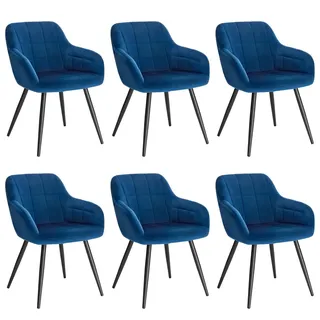 WOLTU 6er Set Esszimmerstuhl Küchenstuhl Polsterstuhl Design Stuhl mit Armlehnen, mit Sitzfläche aus Samt, Gestell aus Metall, Blau - Blau, Schwarz