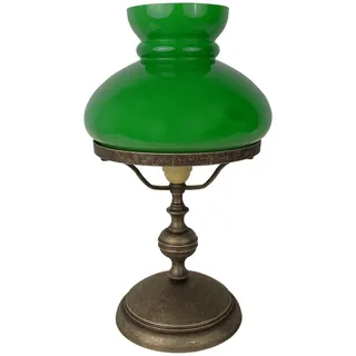 Tischlampe Tischleuchte Jugendstil 39 cm hoch Glas Messing in Bronze Antik Grün
