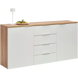 Xora Sideboard , Eichefarben, Weiß Hochglanz , Metall , 4 Fächer , 4 Schublade(n) Schubladen , 180x89x43 cm , Kleinmöbel, Kommoden, Sideboards