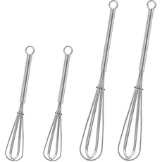 4 Pieces Professional Plus Whisk Set Small Whisk Balloon Whisk Mini Whisk Kitchen Stirring Flash Stainless Steel Ball Whisk 12.7/17.8 cm with Handle for Mixing, Beating,Foaming,Stirring, Silver