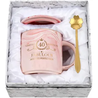 Joymaking 40. Geburtstag Geschenk für Frauen 12oz rosa Kaffeetasse mit Geschenkpackung, Geburtstagsgeschenk für Mutter Mitarbeiter Freund Chef, Kaffee Tasse für Geburtstagsgeschenk Weihnachten Keramik