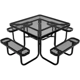 VEVOR Picknicktisch (quadratisch) mit 4 Bänken Sitzgarnitur, wetterfestes Gartenmöbel-Set für Terrasse, beschichtete Stahltische mit Loch für Schirm, Gartengarnitur für Hinterhof Veranda (schwarz)