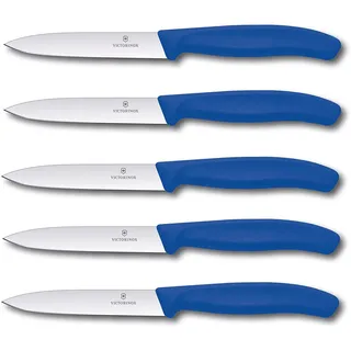 Victorinox 5-tlg Gemüsemesser Set Swiss Classic Blau – 10 cm ohne Wellenschliff – Tomatenmesser