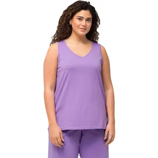 Ulla Popken Damen große Größen Übergrößen Plus Size Top, V-Ausschnitt, Classic, Reine Baumwolle blaues Flieder 58+ 724584810-58+