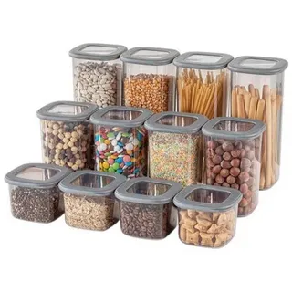 P & B Vorratsdosenset , Grau , Kunststoff , 24-teilig , 0.55 l , BPA-frei , Deckel mit Sichtfenster, luftdichter Verschluss, mikrowellengeeignet, stapelbar , Küchenzubehör, Vorratsbehälter, Vorratsdosen