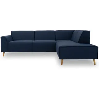 DOMO. collection Ecksofa Jules FK, skandinavisches Sofa mit Federkern, Couch Garnitur mit Holzfüßen, 263 x 191 x 81 cm (BxTxH), Ottomane rechts, dunkelblau