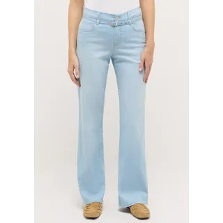 5-Pocket-Jeans ANGELS "Liz City", Damen, Gr. 44, Länge 30, bleached blau used, Denim/Jeans, Obermaterial: 89% Baumwolle, 8% Polyester, 3% Elasthan, relaxed fit lang, Jeans 5-Pocket-Jeans, mit Gürtel, Relaxed Fit