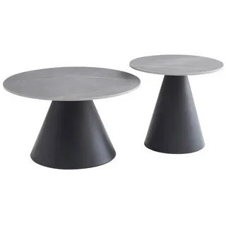 Livetastic Couchtischset , Grau, Schwarz , Metall, Stein , 2-teilig , rund , zylindrisch , 50x40x70 cm , einfacher Aufbau , Wohnzimmer, Wohnzimmertische, Satztische