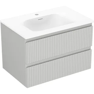 Mexen Rivel Badezimmerschrank 70 cm mit Waschbecken Vela, 2 Schubladen, gerillt, grau matt/weiß matt - 91A20-07047-2-BFF62-W23M?