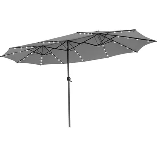 FANTASK Doppelsonnenschirm XXL, 450 x 260 cm, Sonnenschirm mit LED-Solar-Beleuchtung, UPF 50+, Balkonschirm mit Kurbel, Gartenschirm für Garten, Terrasse & Pool (Grau)
