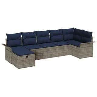 vidaXL Gartensofa-set 7 Stk. Grau und Marineblau Poly-Rattan - Grau