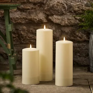 Lights4fun 3er-Set XL TruGlow® Solar-Kerzen mit warmen LEDs | für Außen wasserdicht wetterfest | Outdoor Garten Terrasse | Elfenbeinfarben