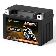 MOUDENSKAY Lithium MotorradBatterie 12V Lithium Powersports Batterie mit BMS(YTX9A-BS 12.8V 4Ah 320CCA) LiFePO4 Motorrad StarterBatterie für Motorräder, ATV, UTV, Roller, Wasserfahrzeuge etc