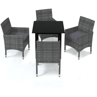 vidaXL Garten-Set 3094980 5-tlg. Glas-Tisch 80 x 80 x 74 cm grau