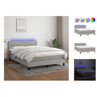 vidaXL Boxspringbett mit Matratze & LED Hellgrau 140x200 cm Stoff