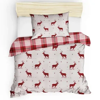 X-Mas Bettwäsche , Rot, Weiß , Textil , Weihnachten , 135x200 cm , weiche und anschmiegsame Oberfläche , Heimtextilien, Bettwäsche & Leintücher, Bettwäsche