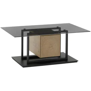 Novel Couchtisch , Schwarz, Eichefarben , Holz, Glas, Holzwerkstoff , Eiche , furniert , 1 Schubladen , rechteckig , eckig, Bodenplatte , 70x45x110 cm , Stauraum , Holzmöbel, Holztische, Wohnzimmertische Holz, Couchtische Holz